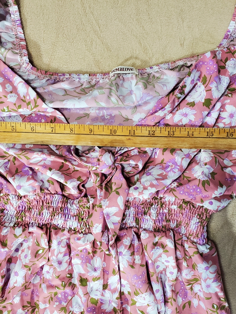 Pink Floral Womens' Tiered Dress with Puff Sleeves - Picture 8 of 11